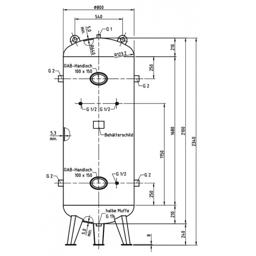 Aerotec Druckluftkessel 1000 L stehend - 11 bar verzinkt AD2000