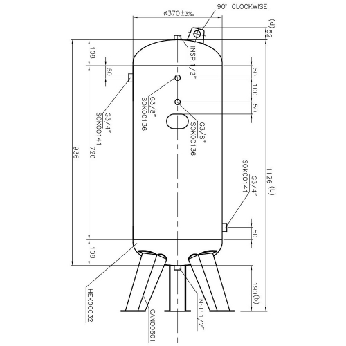 Druckluftkessel 90 L stehend - 10 bar gepulvert