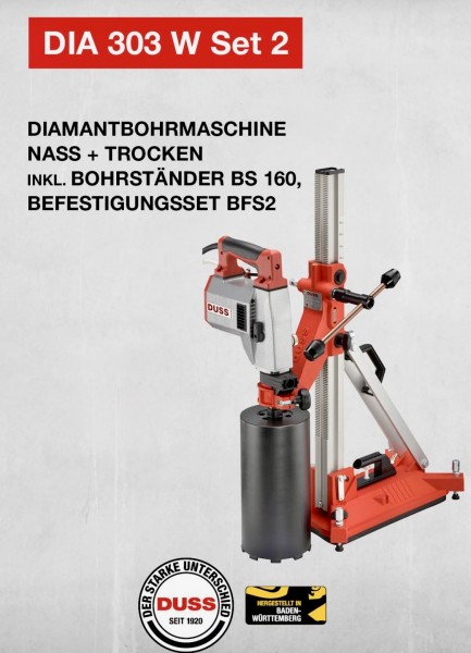 Duss Diamantbohrmaschine DIA303W SET2 inkl. Bohrständer BS160 & Befestigungsset BFS2