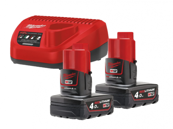 Milwaukee Akku-Starter-Set M12 NRG-402, 2x 4,0 Ah und Ladegerät
