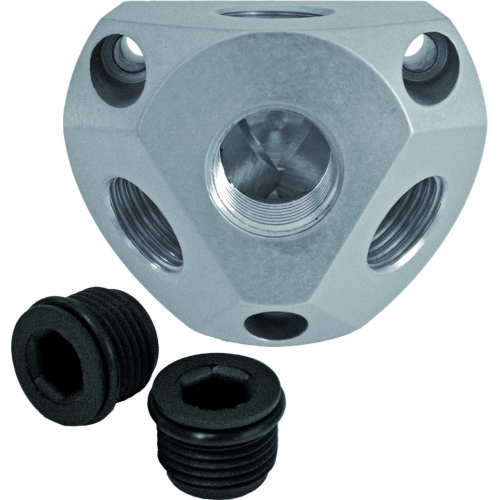 Luftverteilerdose Alu 15 mm inkl. 2 Stopfen und Einschraubverbinder