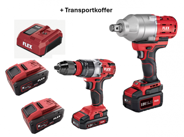 Flex Maschinen-Set: PD 2G 18.0-EC FS55 + IW 3/4” 18.0-EC, 2x 5,0 Ah und Lader