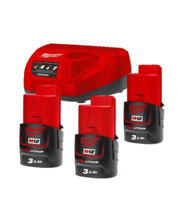 Milwaukee Starter-Set M12 NRG-303, 12V, 3x 3,0 Ah und Ladegerät