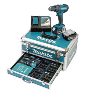 Makita Akku-Schlagbohrschrauber DHP482RFX9, 18V / 3,0Ah, mit 2 Akkus, Bohrer-Bitset und Koffer